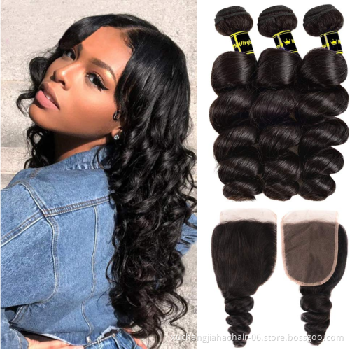 Loose Wave Bundles Brazilian Human Hair Remy Natural Black 100% Human Hair Extension